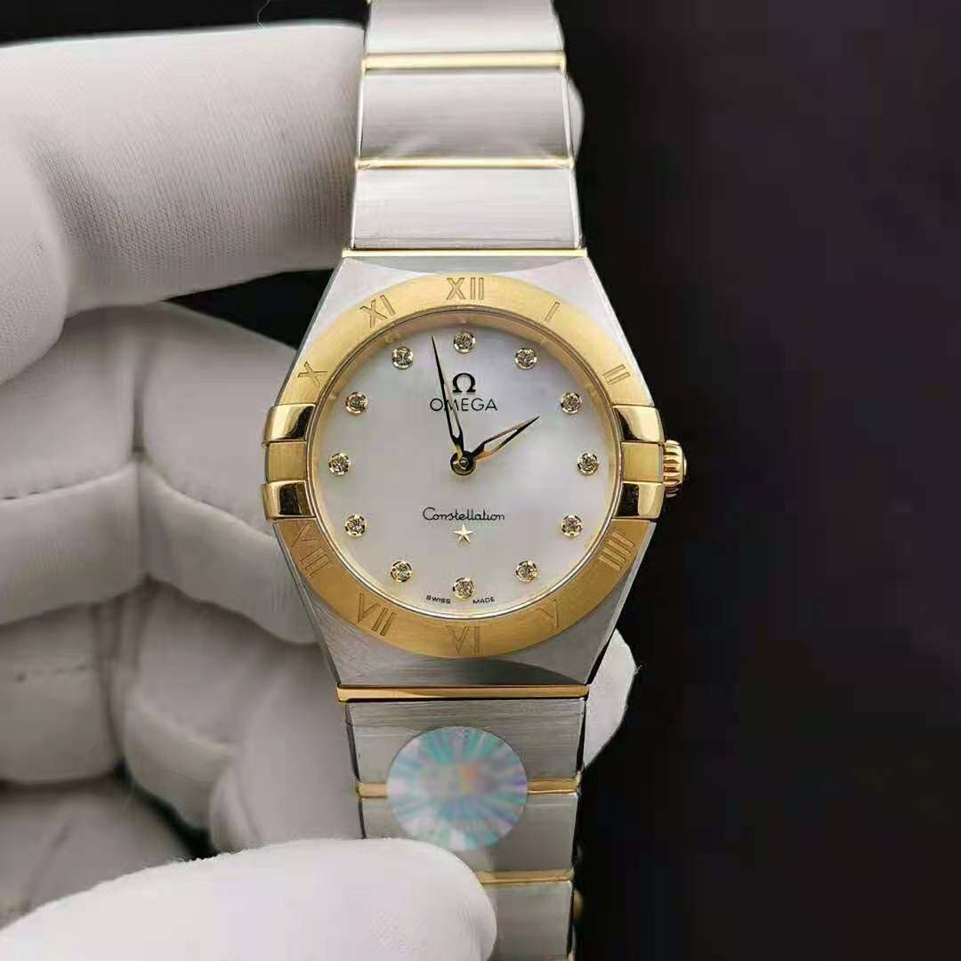 Omega Women Constellation Quartz 28 mm in Steel and Yellow Gold-White (2)