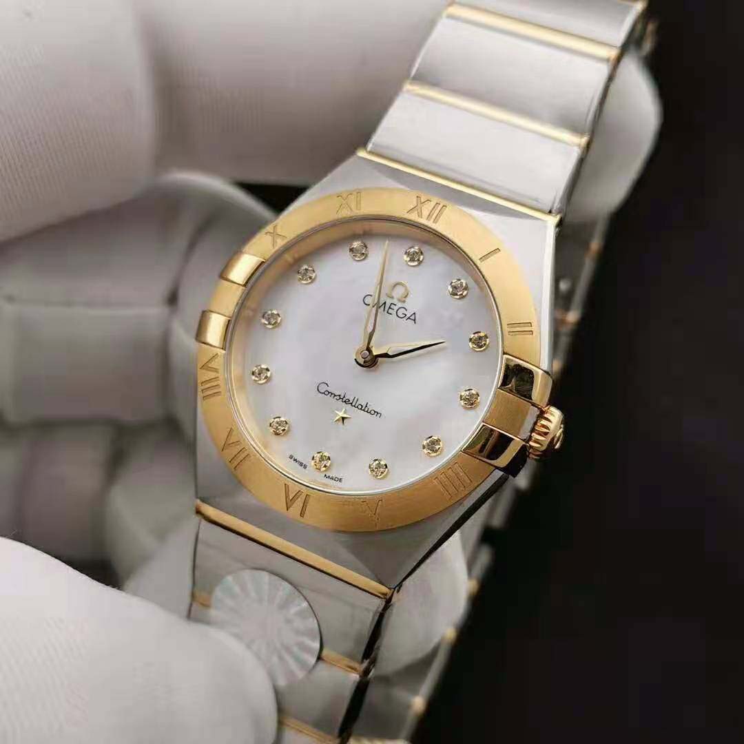 Omega Women Constellation Quartz 28 mm in Steel and Yellow Gold-White (3)