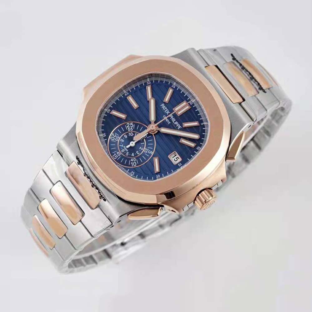 Patek Philippe Men Nautilus Self-winding 40.5 mm in Steel and Rose Gold-Blue (5)