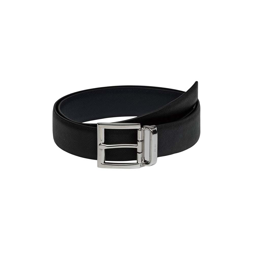 Prada Men Saffiano Leather Reversible Belt-Black