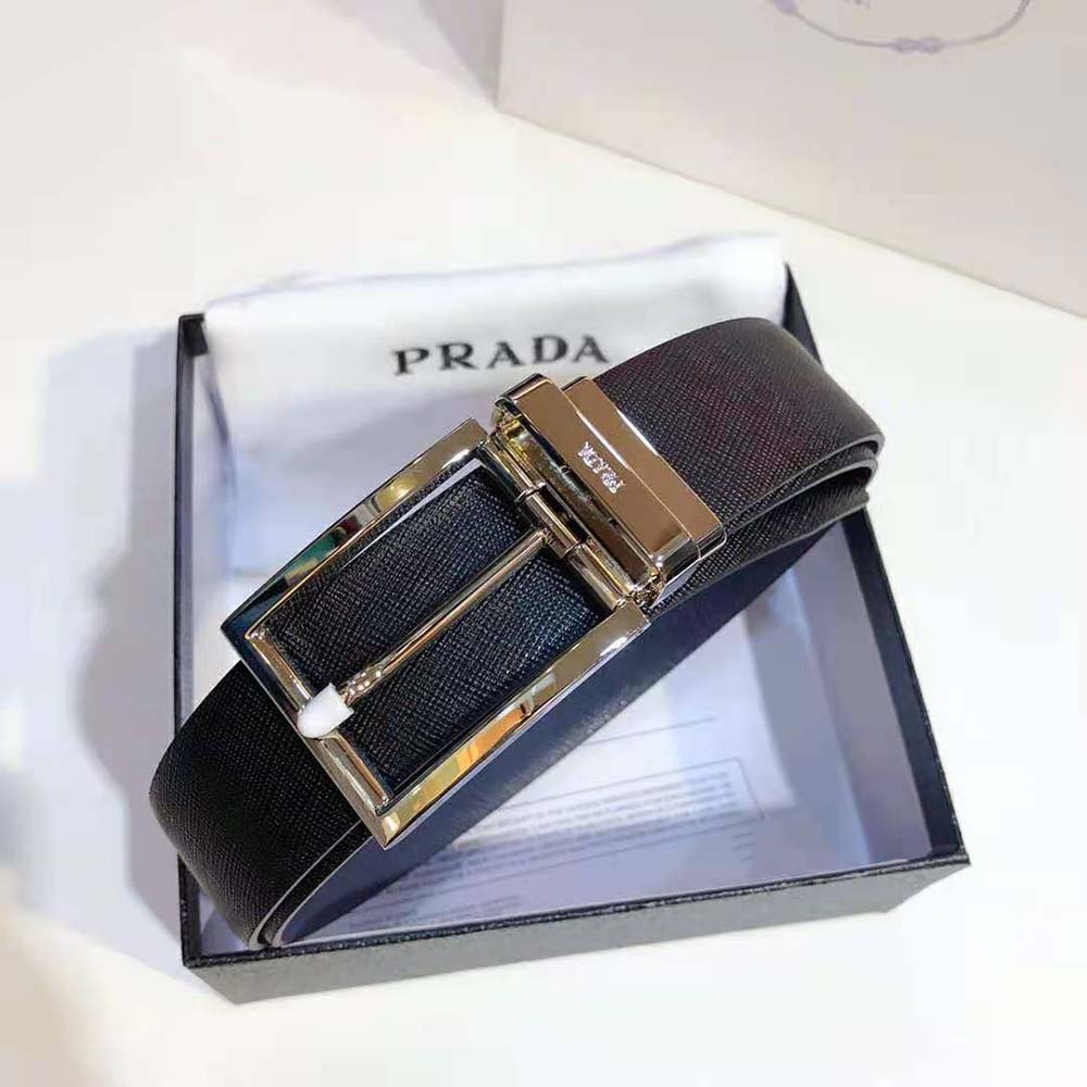 Prada Men Saffiano Leather Reversible Belt-Black (2)