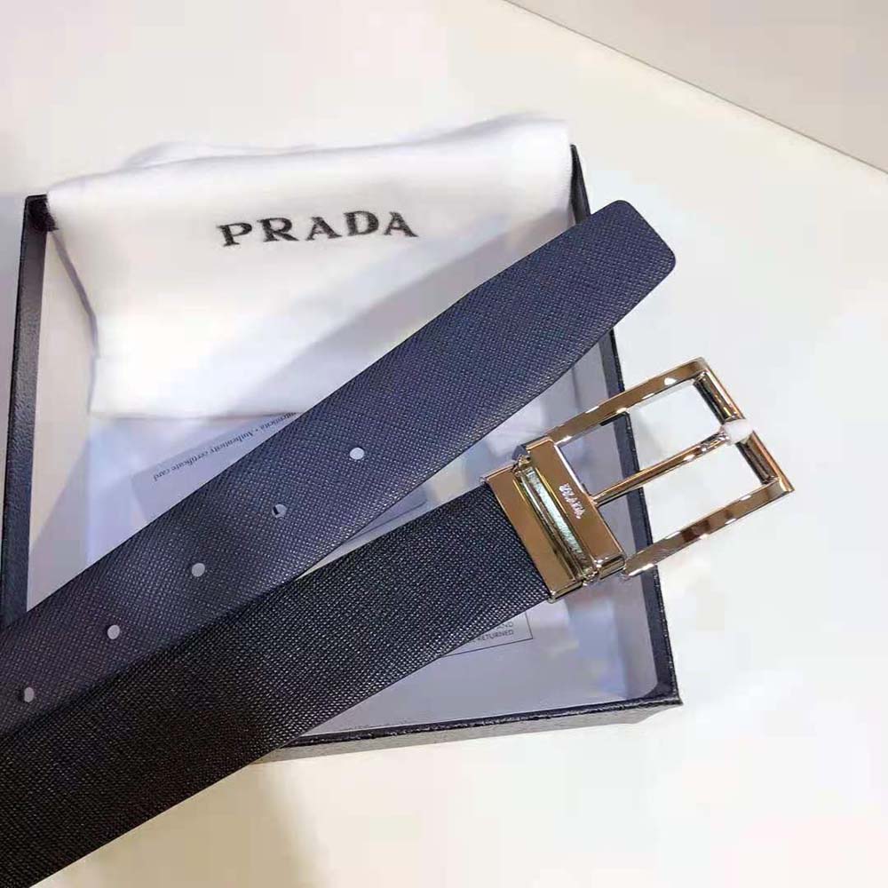 Prada Men Saffiano Leather Reversible Belt-Black (4)