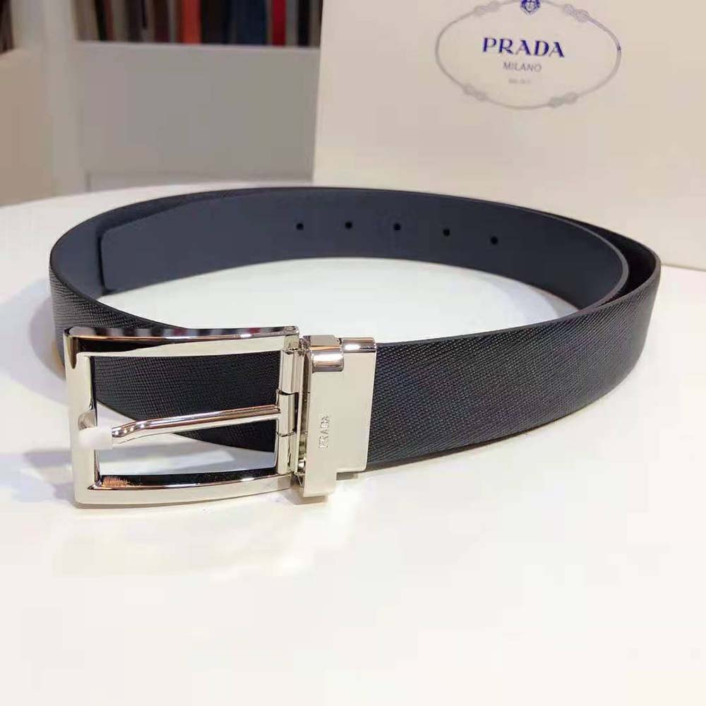 Prada Men Saffiano Leather Reversible Belt-Black (5)