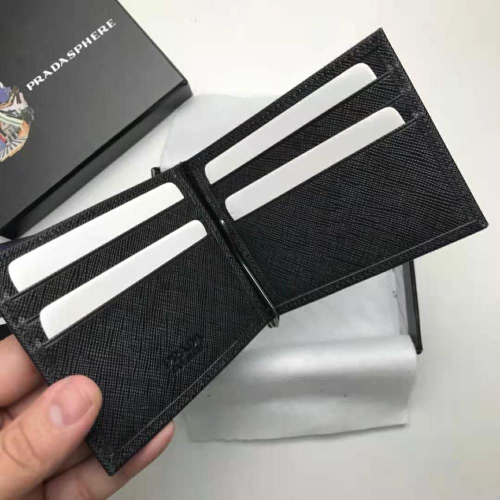 Prada Men Saffiano Leather Wallet-Black (6)