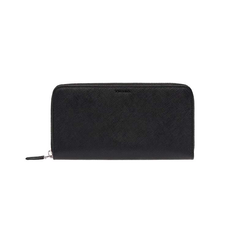 Prada Men Saffiano Leather Zip Around Wallet-Black