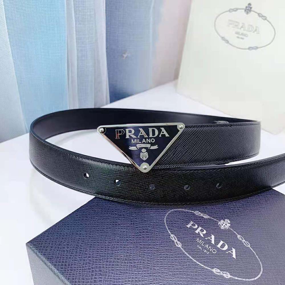 Prada Women Saffiano Leather Belt-Black (3)