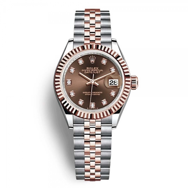 Rolex Lady-Datejust Classic Watches Oyster 28 mm in Oystersteel and Everose Gold-Brown