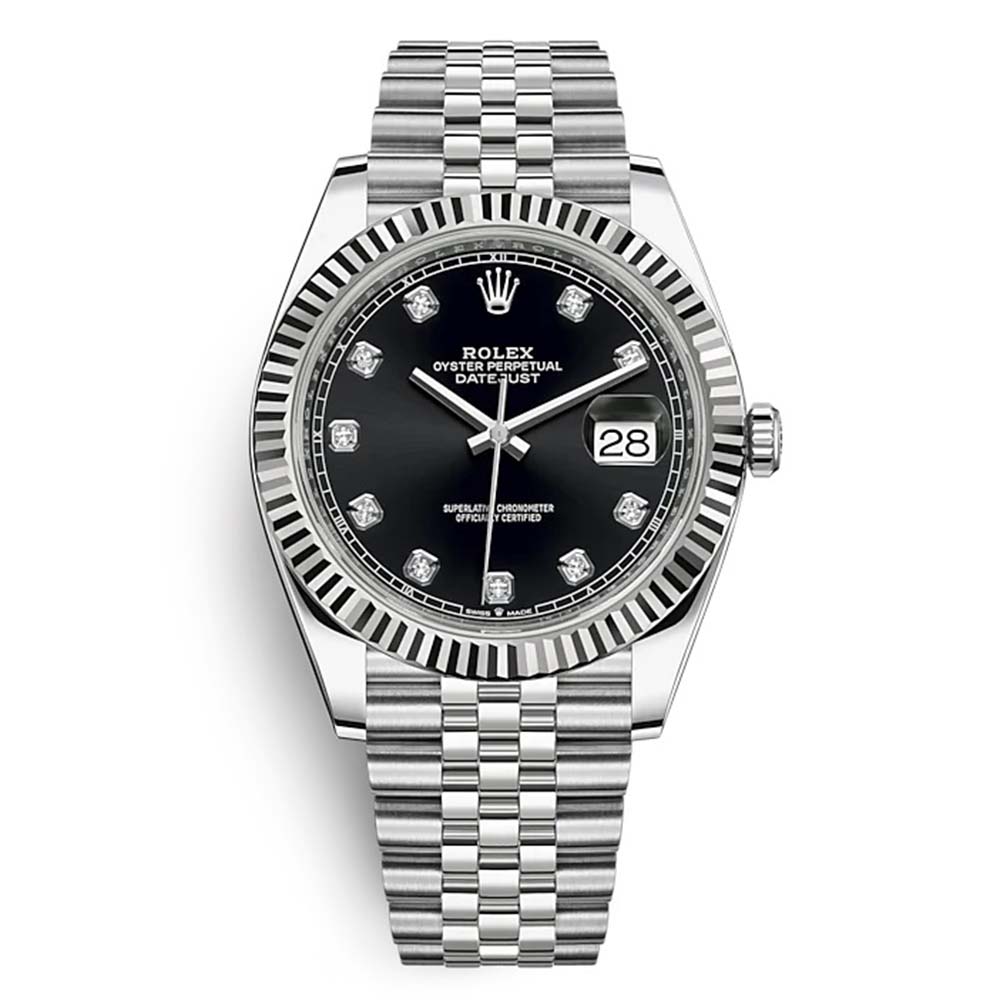 Rolex Men Datejust Classic Watches Oyster 41 mm in Oystersteel and White Gold-Black (1)
