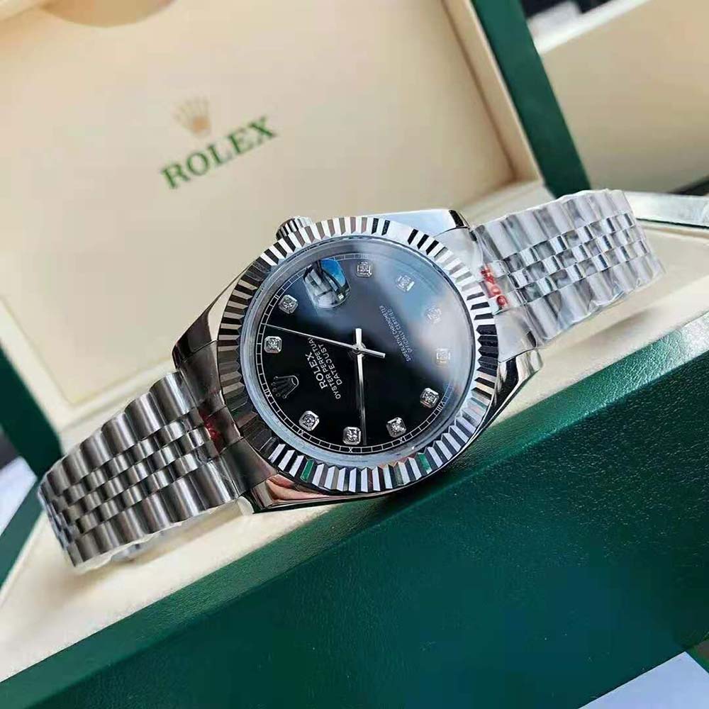 Rolex Men Datejust Classic Watches Oyster 41 mm in Oystersteel and White Gold-Black (5)