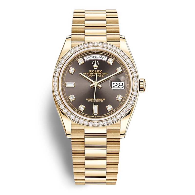 Rolex Women Day-Date Classic Watches Oyster 36 mm in Yellow Gold and Diamonds-Brown (1)