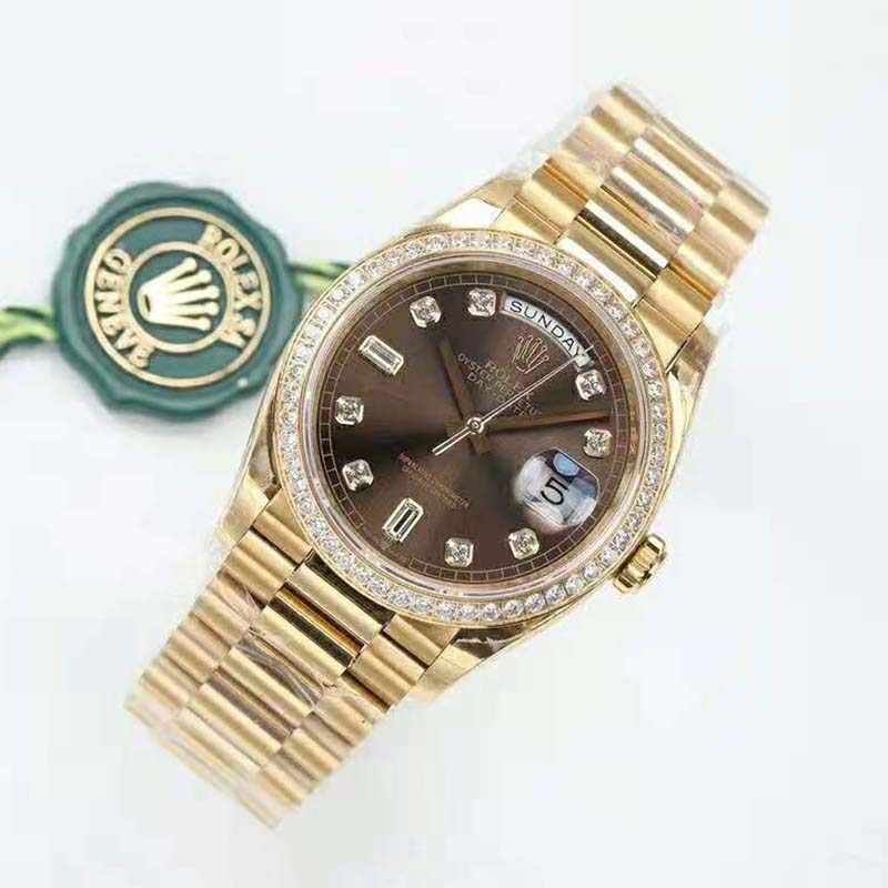 Rolex Women Day-Date Classic Watches Oyster 36 mm in Yellow Gold and Diamonds-Brown (3)