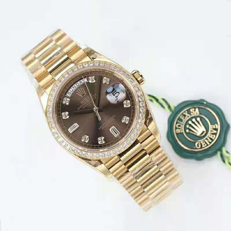 Rolex Women Day-Date Classic Watches Oyster 36 mm in Yellow Gold and Diamonds-Brown (4)