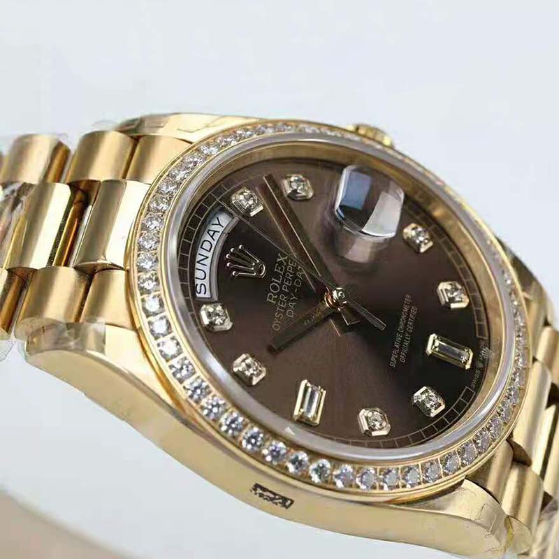 Rolex Women Day-Date Classic Watches Oyster 36 mm in Yellow Gold and Diamonds-Brown (5)