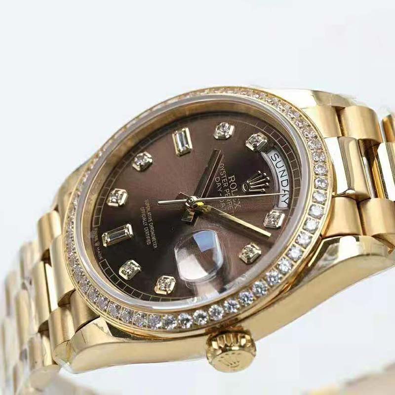 Rolex Women Day-Date Classic Watches Oyster 36 mm in Yellow Gold and Diamonds-Brown (6)