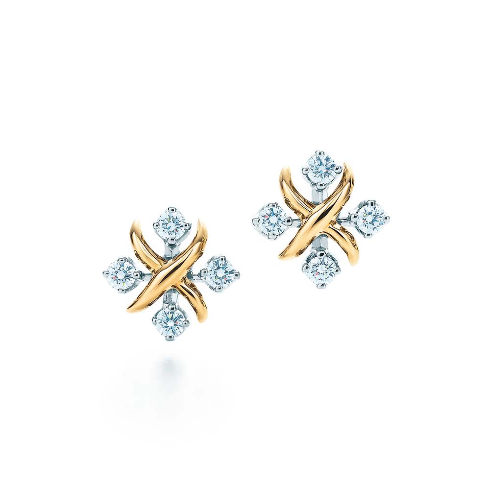 Tiffany Schlumberger Lynn Earrings in Gold and Platinum with Diamonds (1)