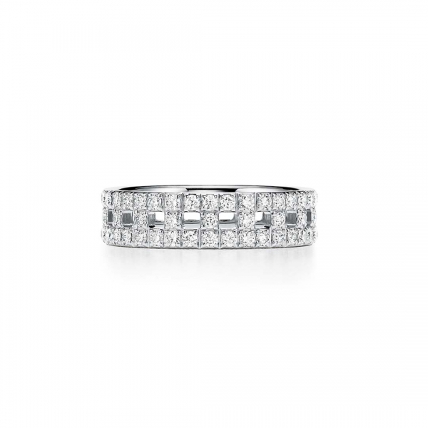 Tiffany T True Wide Ring in White Gold with Diamonds-Silver