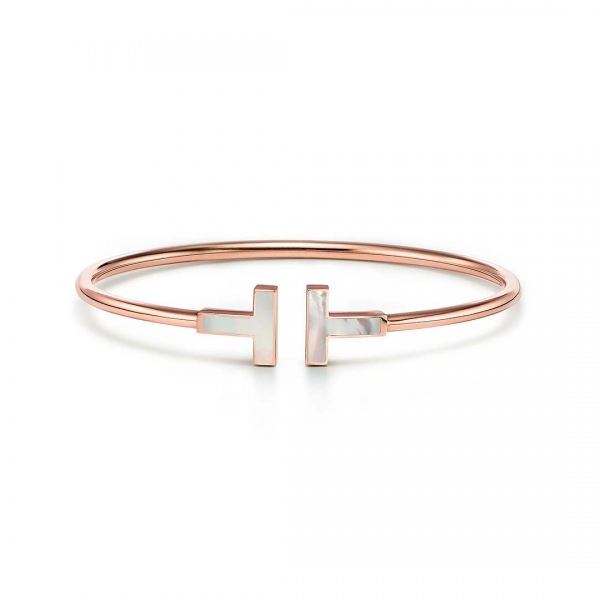 Tiffany T Wire Bracelet in Rose Gold with Mother-of-pearl