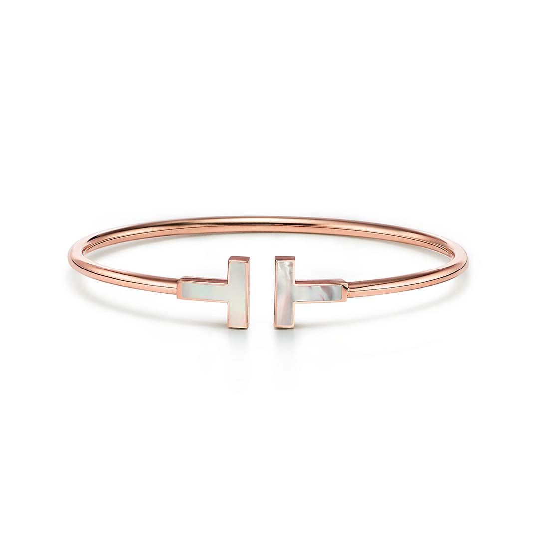 Tiffany T Wire Bracelet in Rose Gold with Mother-of-pearl