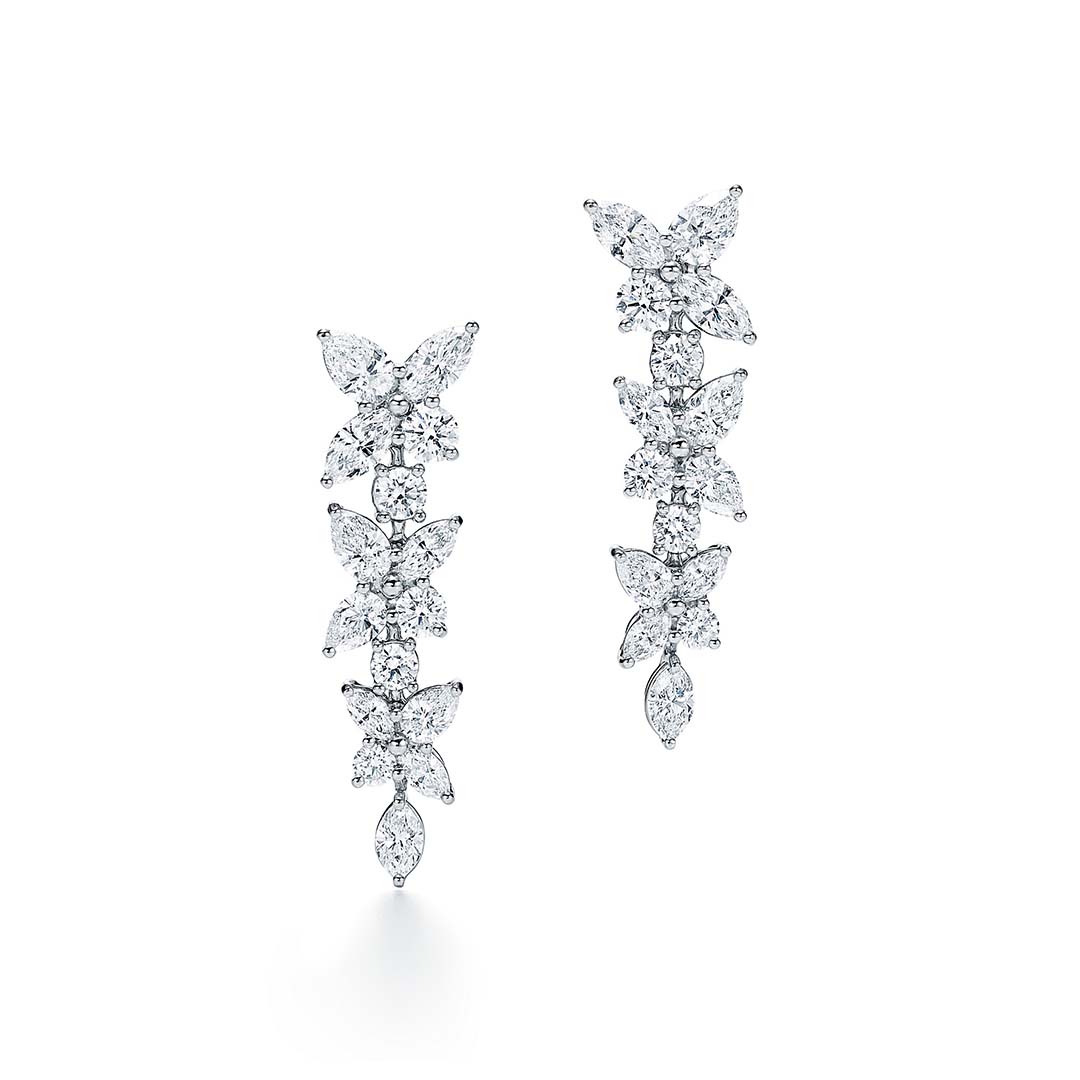 Tiffany Victoria Mixed Cluster Drop Earrings in Platinum with Diamonds-Silver (1)