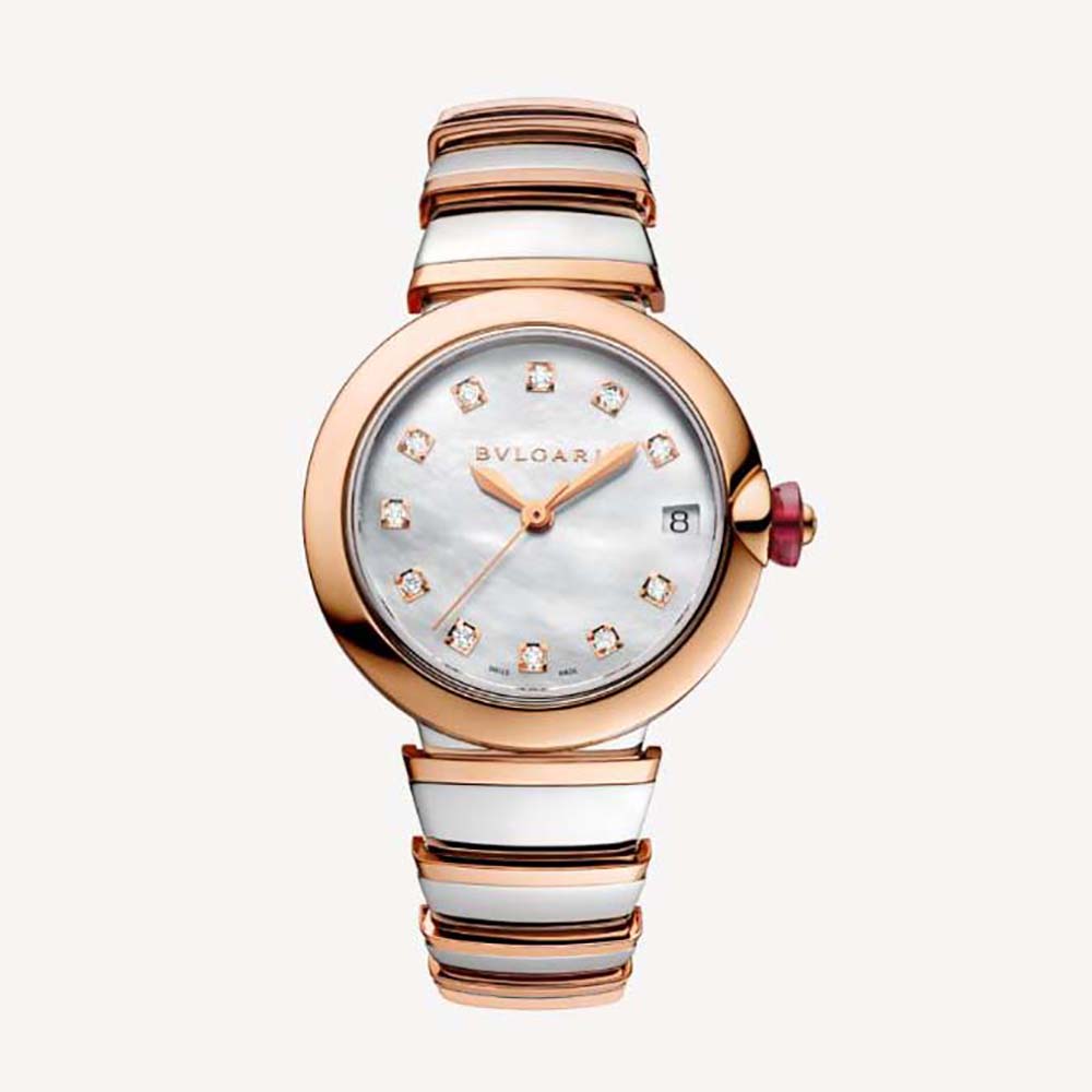 Bulgari Women LVCEA Watch Automatic Winding 33 mm in Stainless Steel and Rose Gold