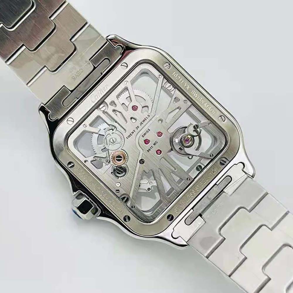 Cartier Men Santos Skeleton Watch 39.8 mm Manual Winding in Steel Case (7)