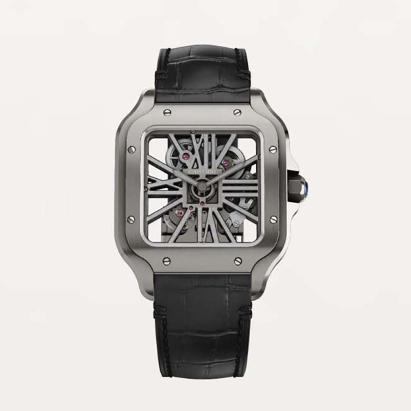Cartier Women Santos De Cartier Watch Large Model Manual Winding Movement in Steel-Black (1)