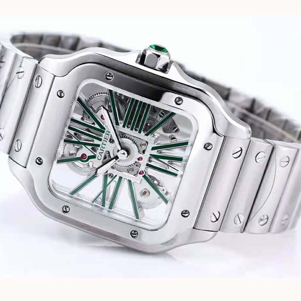 Cartier Women Santos De Cartier Watch Mechanical Movement 39.8 mm in Manual Winding-Green (3)