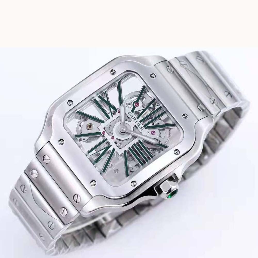 Cartier Women Santos De Cartier Watch Mechanical Movement 39.8 mm in Manual Winding-Green (4)