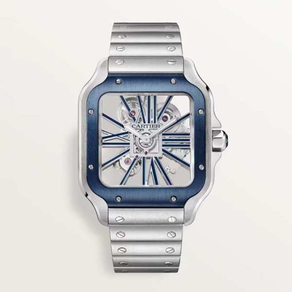 Cartier Women Santos De Cartier Watch Mechanical Movement 39.8 mm in Manual Winding-Navy (1)