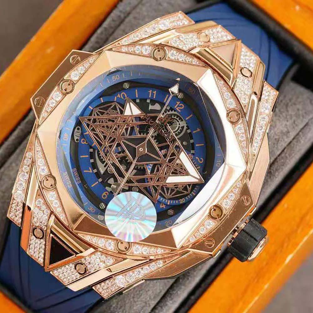 Hublot Men Big Bang Sang Bleu II King Gold Blue Pavé 45 mm (9)