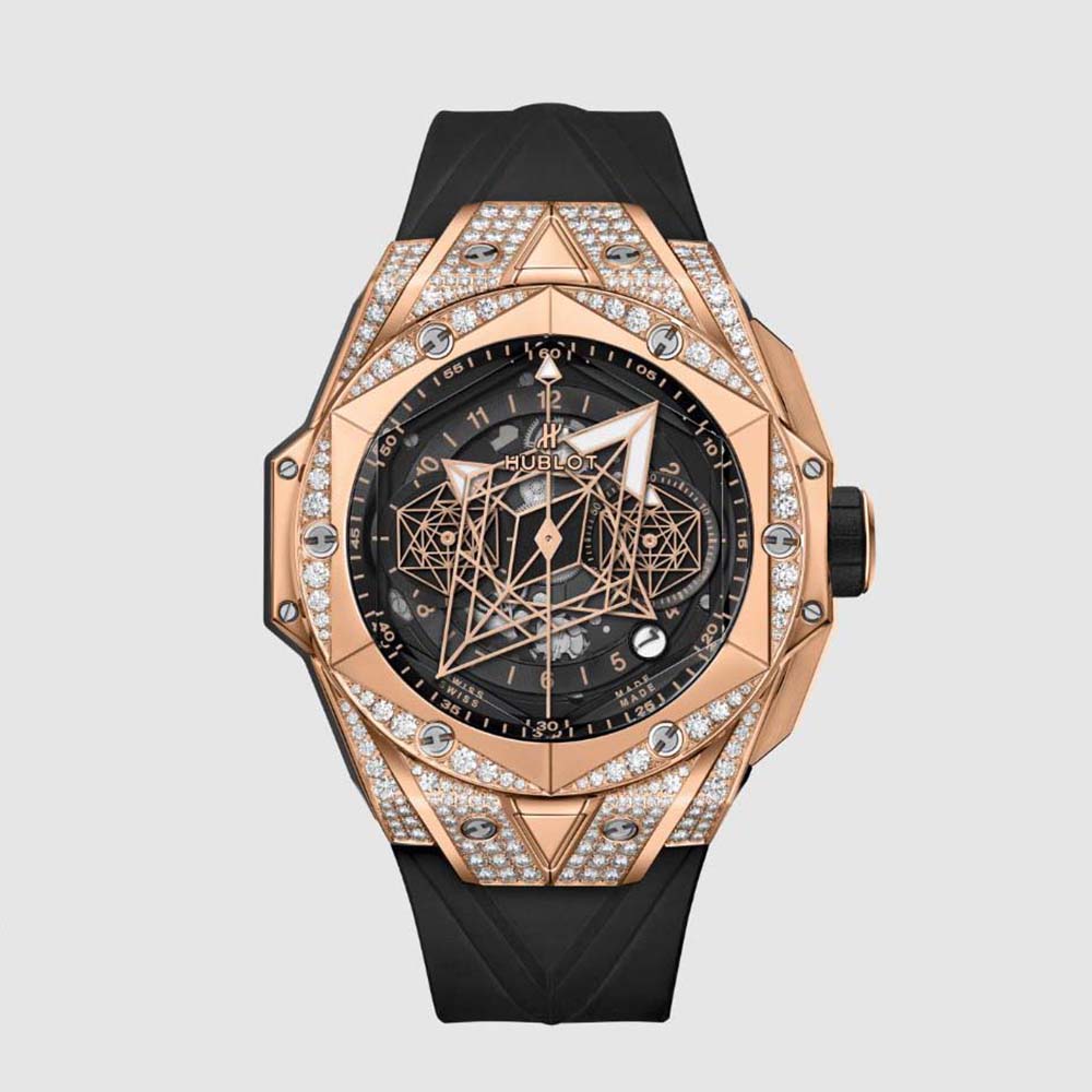 Hublot Men Big Bang Sang Bleu II King Gold Pavé 45 mm-Black