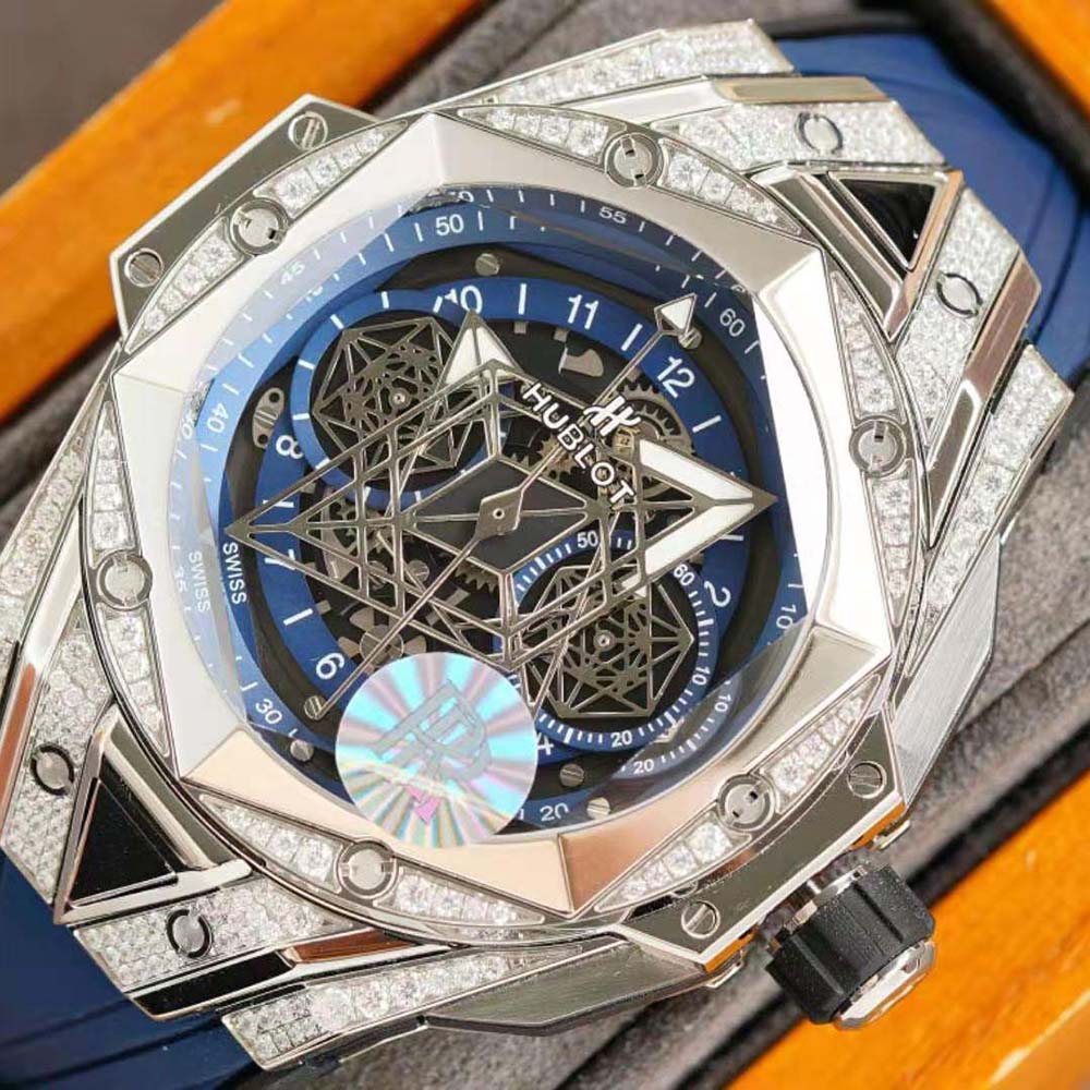 Hublot Men Big Bang Sang Bleu II Titanium Blue Pavé 45 mm (9)