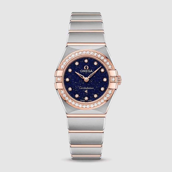 Omega Men Constellation Quartz Movement 25 mm in Gold and Stainless Steel-Navy (1)