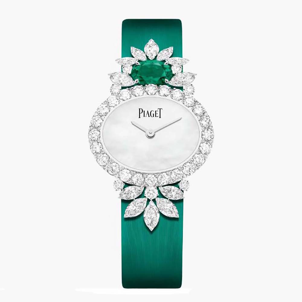 Piaget Women Treasures High Jewelry Watch Quartz Movement in White Gold-Green