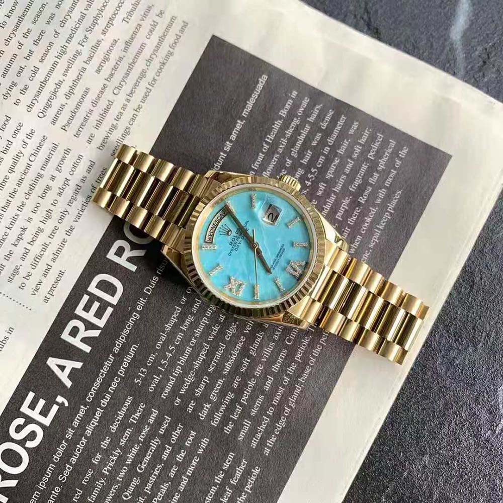Rolex Women More Day-Date Technical Details 36 mm in 18 Yellow Gold-Blue (5)