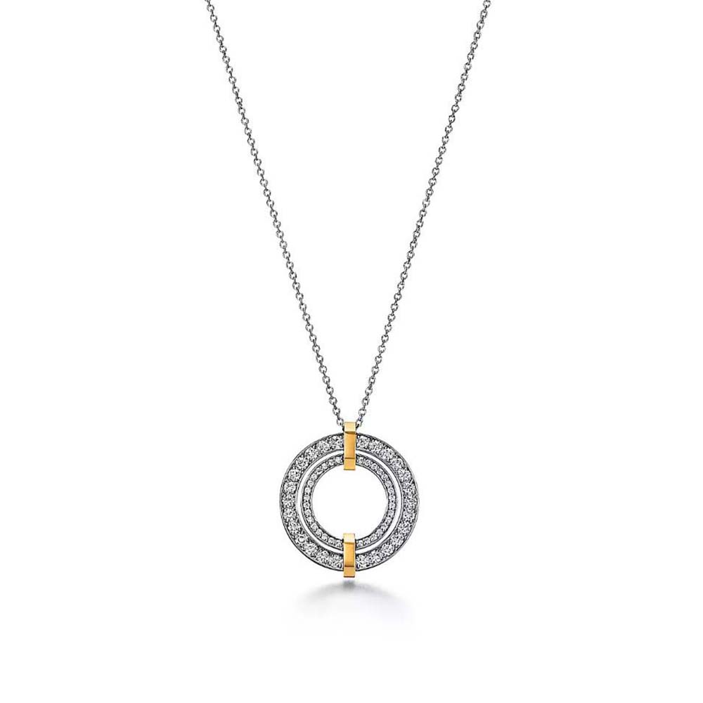 Tiffany Edge Circle Pendant in Platinum and Yellow Gold with Diamonds