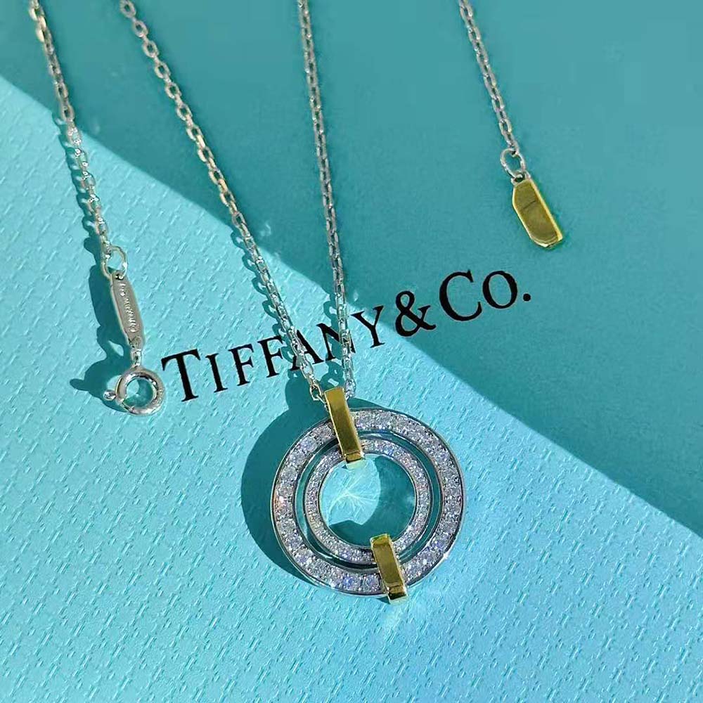Tiffany Edge Circle Pendant in Platinum and Yellow Gold with Diamonds (2)
