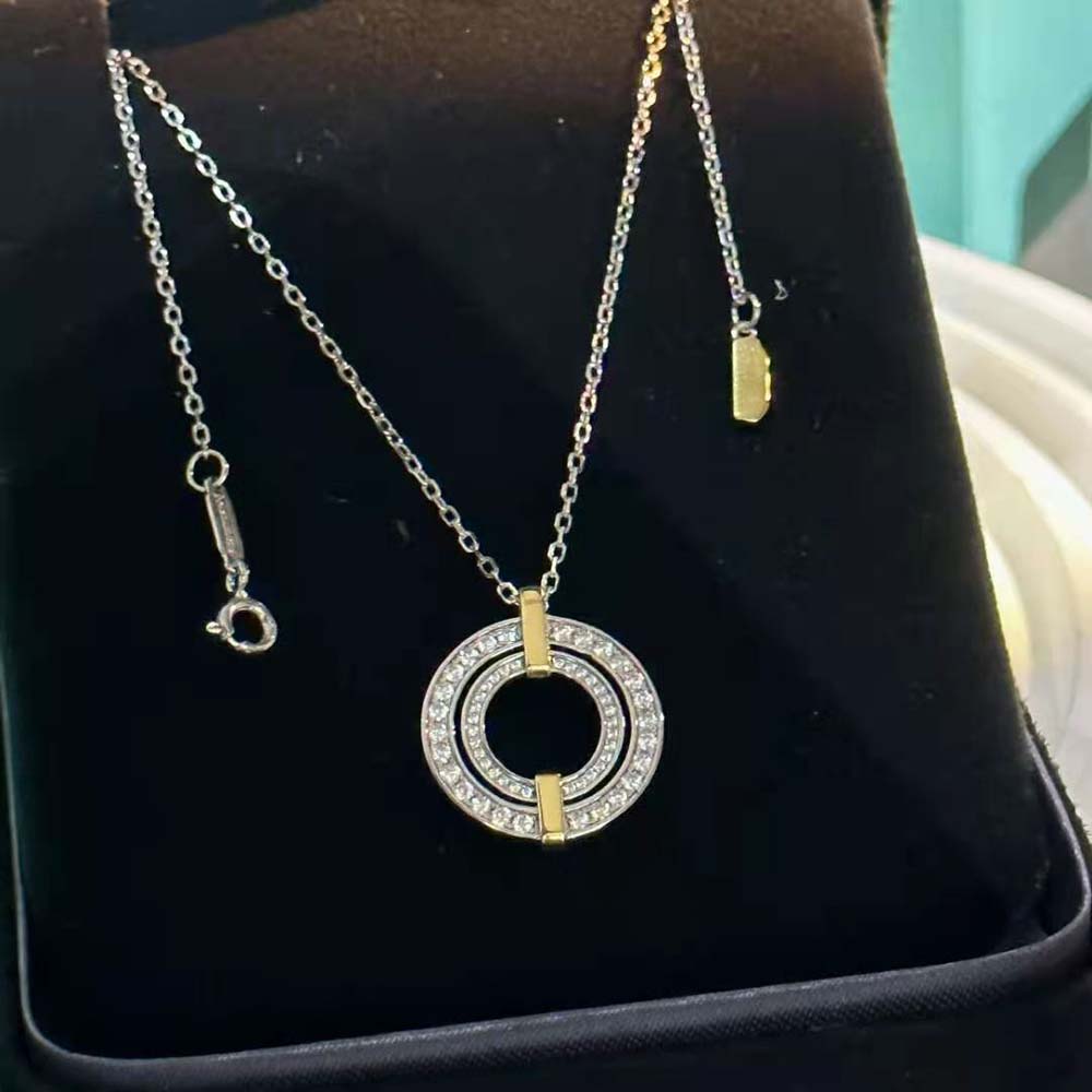Tiffany Edge Circle Pendant in Platinum and Yellow Gold with Diamonds (3)