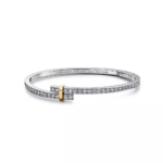 Tiffany Edge Hinged Bypass Bangle in Platinum and Yellow Gold with Diamonds