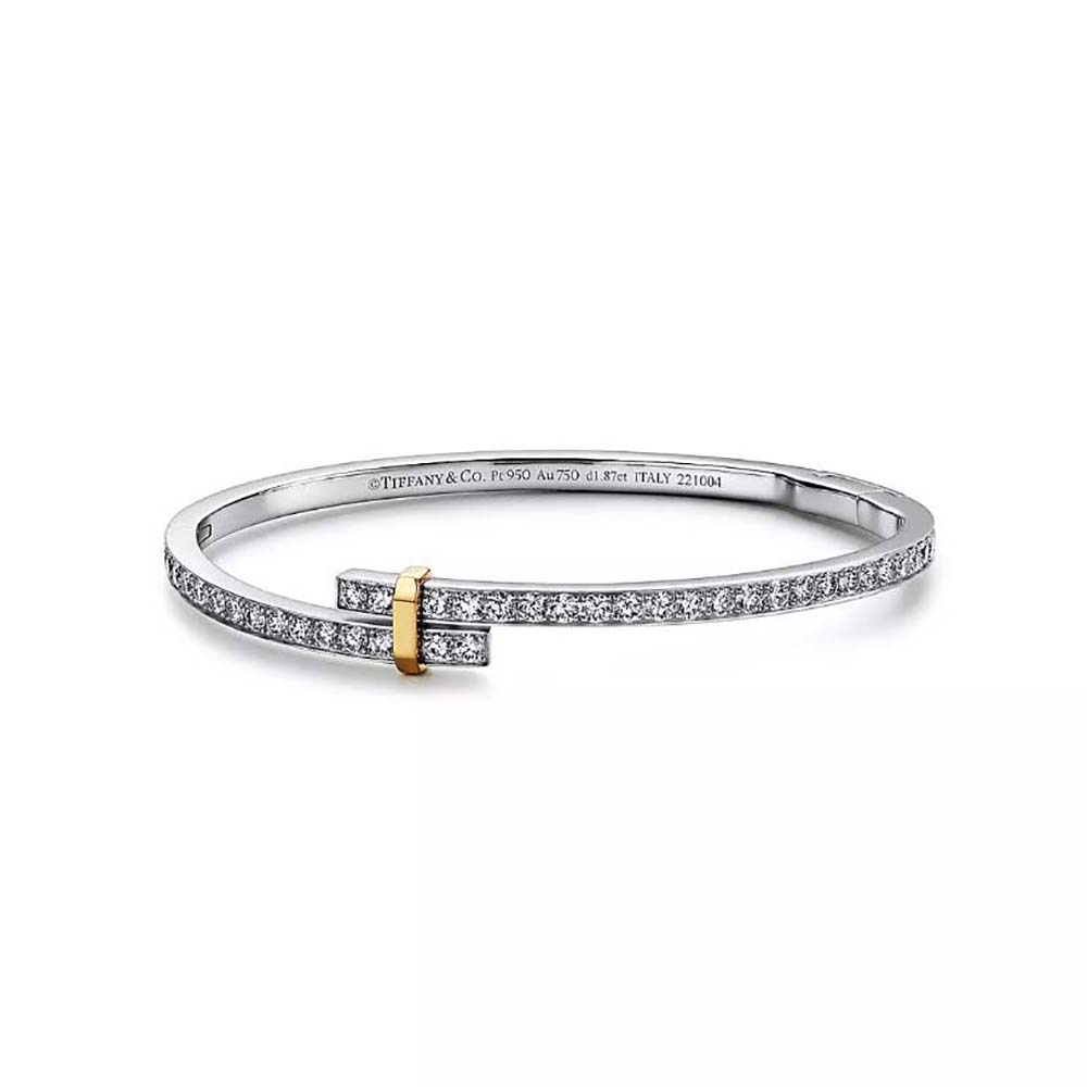 Tiffany Edge Hinged Bypass Bangle in Platinum and Yellow Gold with Diamonds (1)