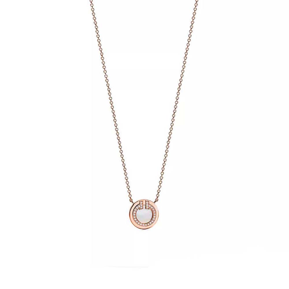 Tiffany T Diamond and Mother-of-pearl Circle Pendant in Rose Gold
