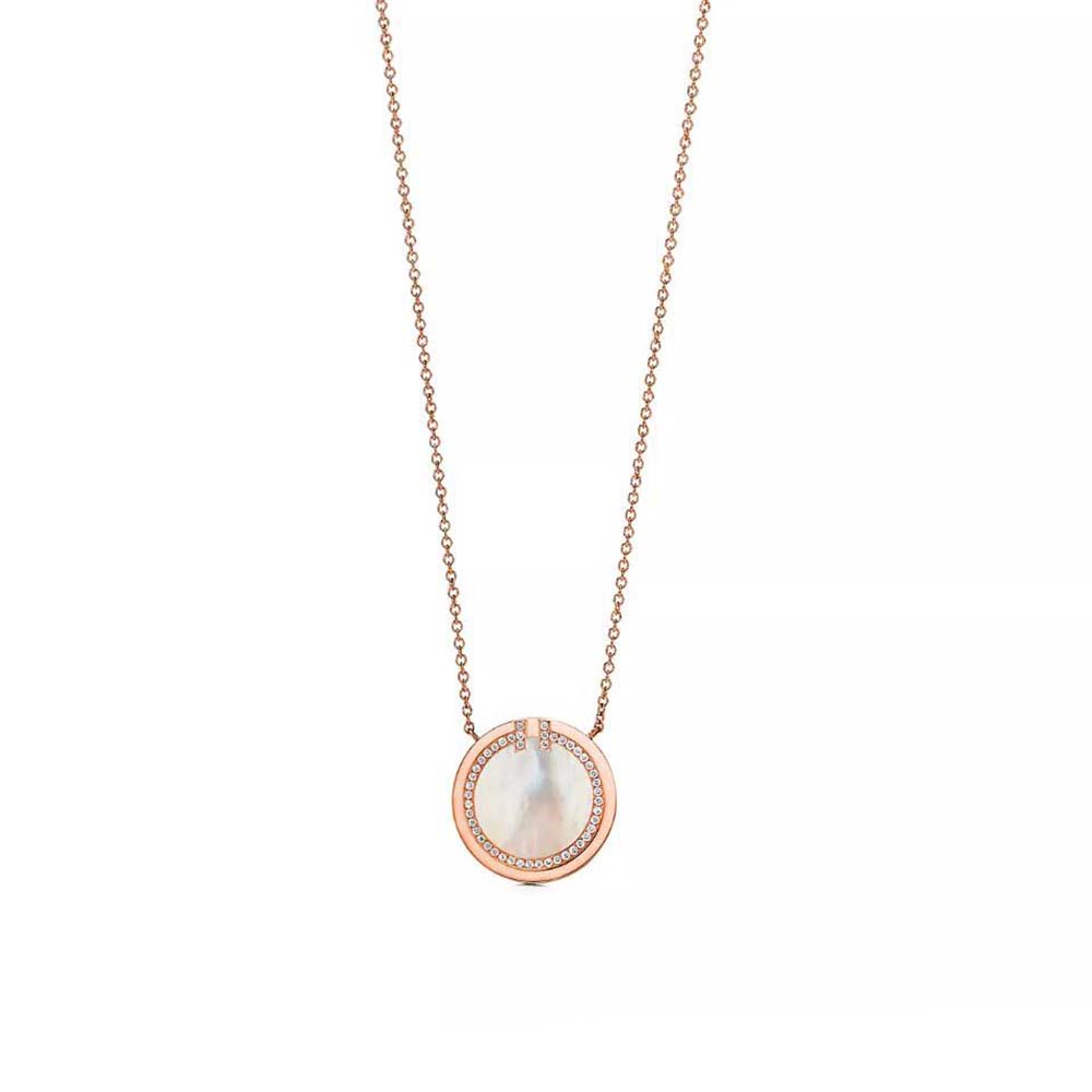 Tiffany T Diamond and Mother-of-pearl Circle Pendant in Rose Gold with Mother-of-pearl