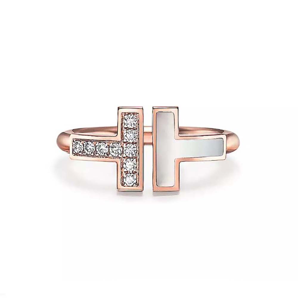 Tiffany T Wire Ring in Rose Gold with Diamonds and Mother-of-Pearl