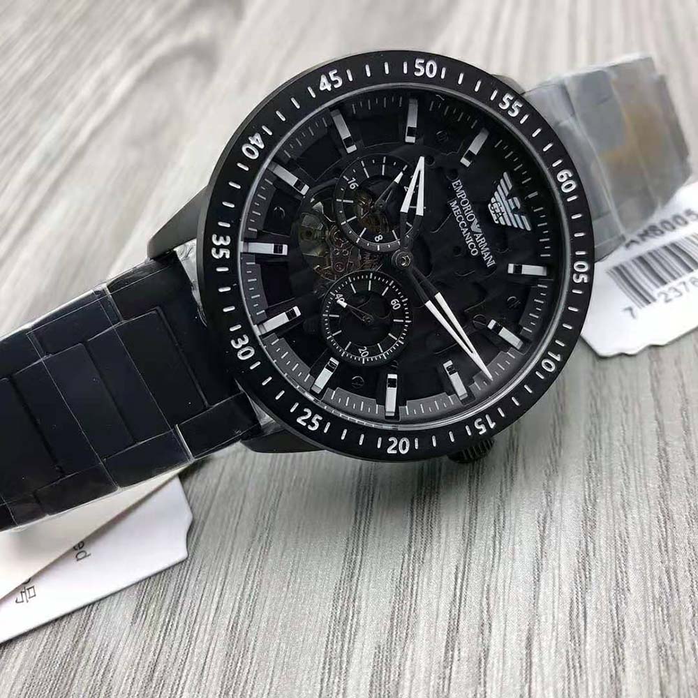 Armani Men Automatic Black Stainless Steel Watch 43mm-Black (7)