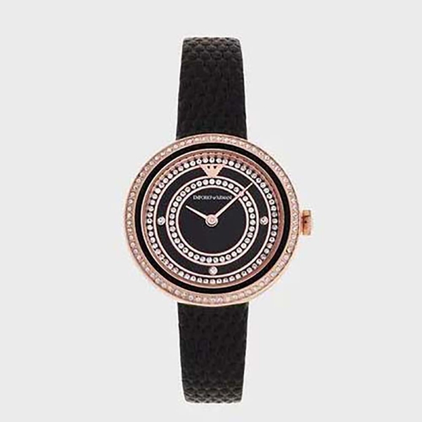Armani Women Two-Hand Black Leather Watch 30 mm-Black (1)