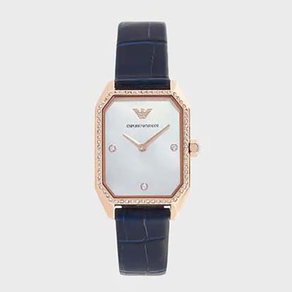 Armani Women Two-Hand Blue Leather Watch 24mm in Stainless Steel (1)