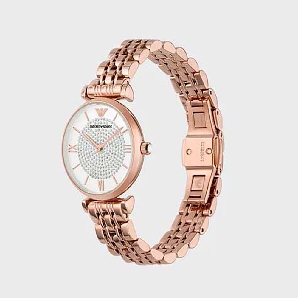 Armani Women Two-Hand Rose Gold-Tone Stainless Steel Watch 32 mm-White (1)