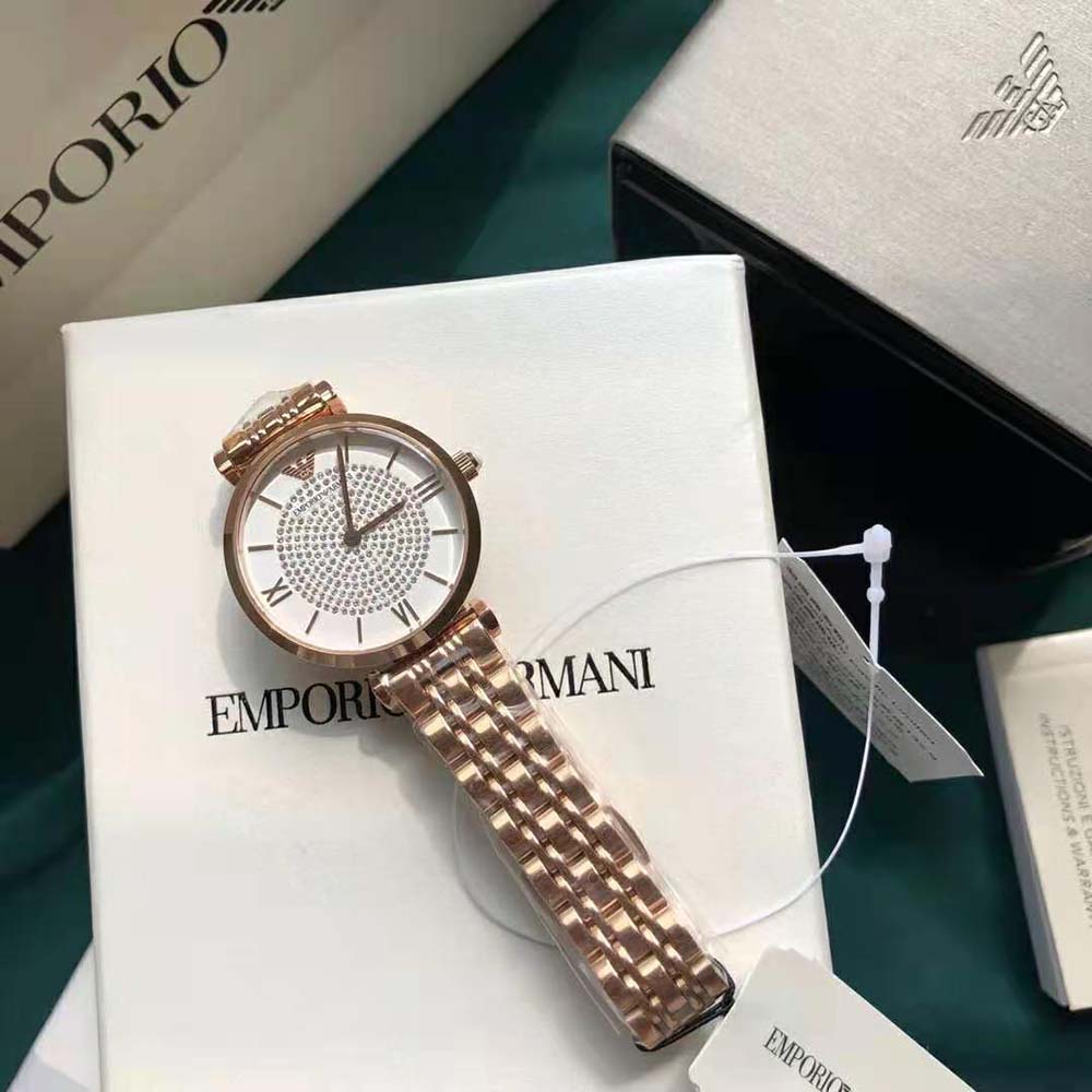 Armani Women Two-Hand Rose Gold-Tone Stainless Steel Watch 32 mm-White (10)