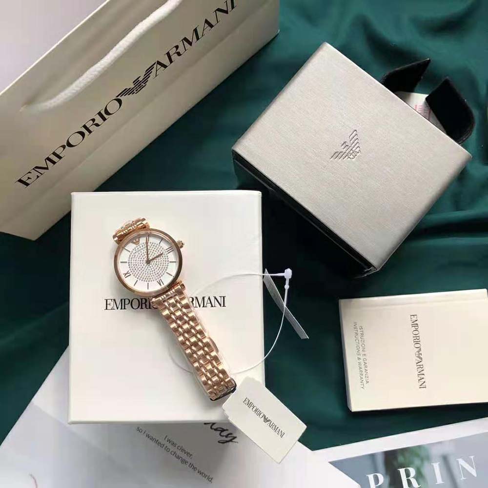 Armani Women Two-Hand Rose Gold-Tone Stainless Steel Watch 32 mm-White (7)