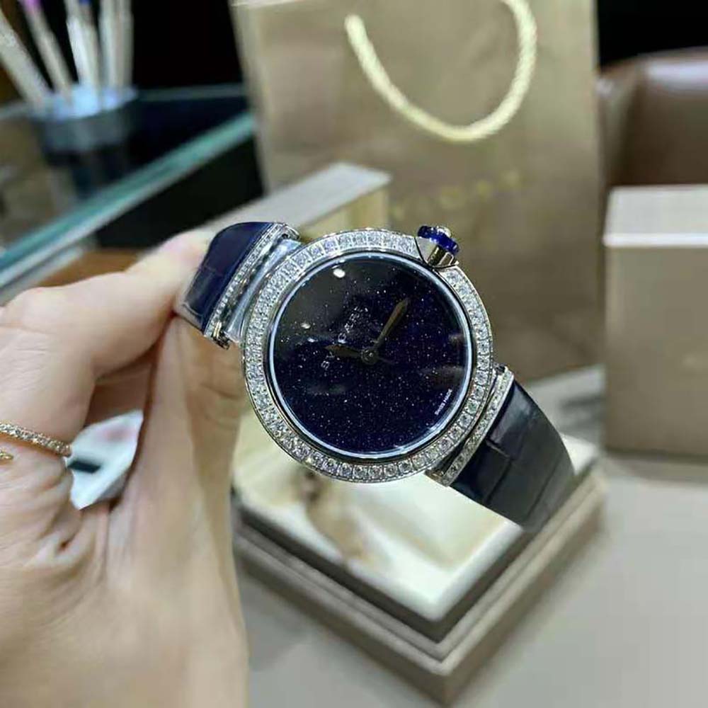 Bulgari Women LVCEA Watch Automatic Movement 33 mm in Stainless Steel-Navy (5)